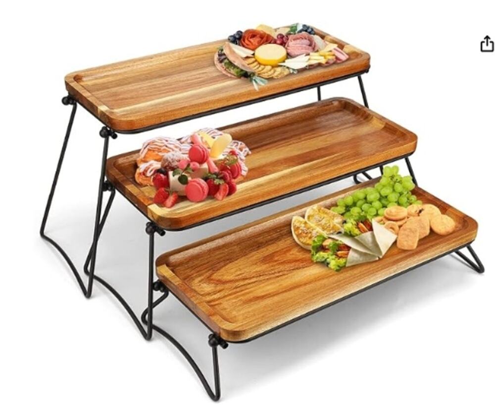 Manspdier 3 Tier Acacia Wood Serving Tray Charcuterie Dessert Display Stand